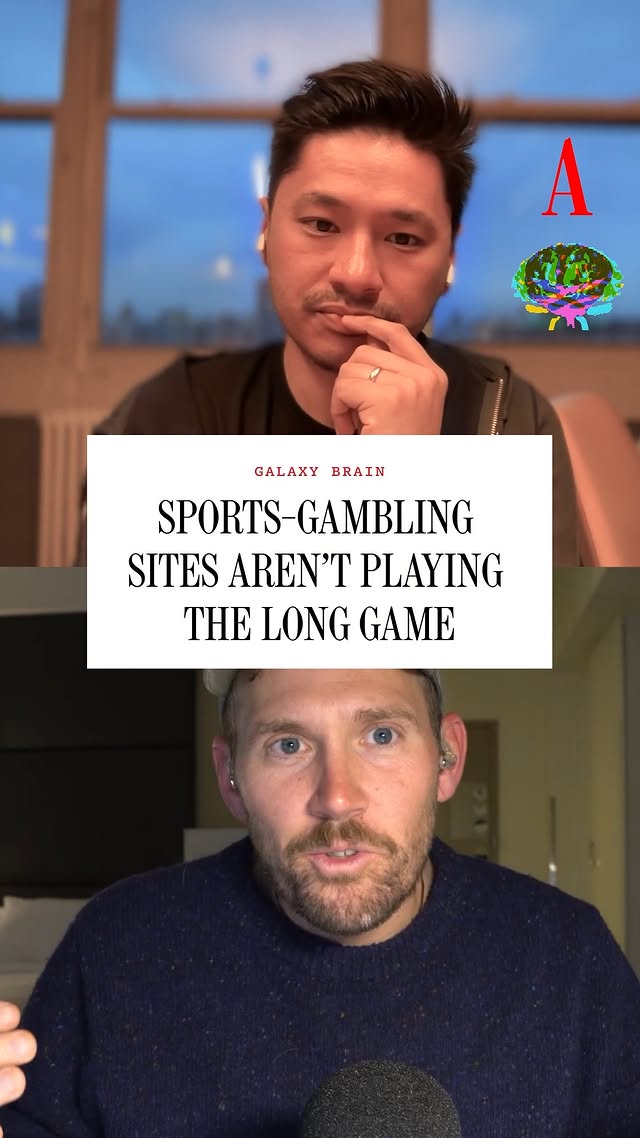 Instagram post by @cwarzel for The Atlantic. Caption reads: Sports-gambling apps and websites have become a....