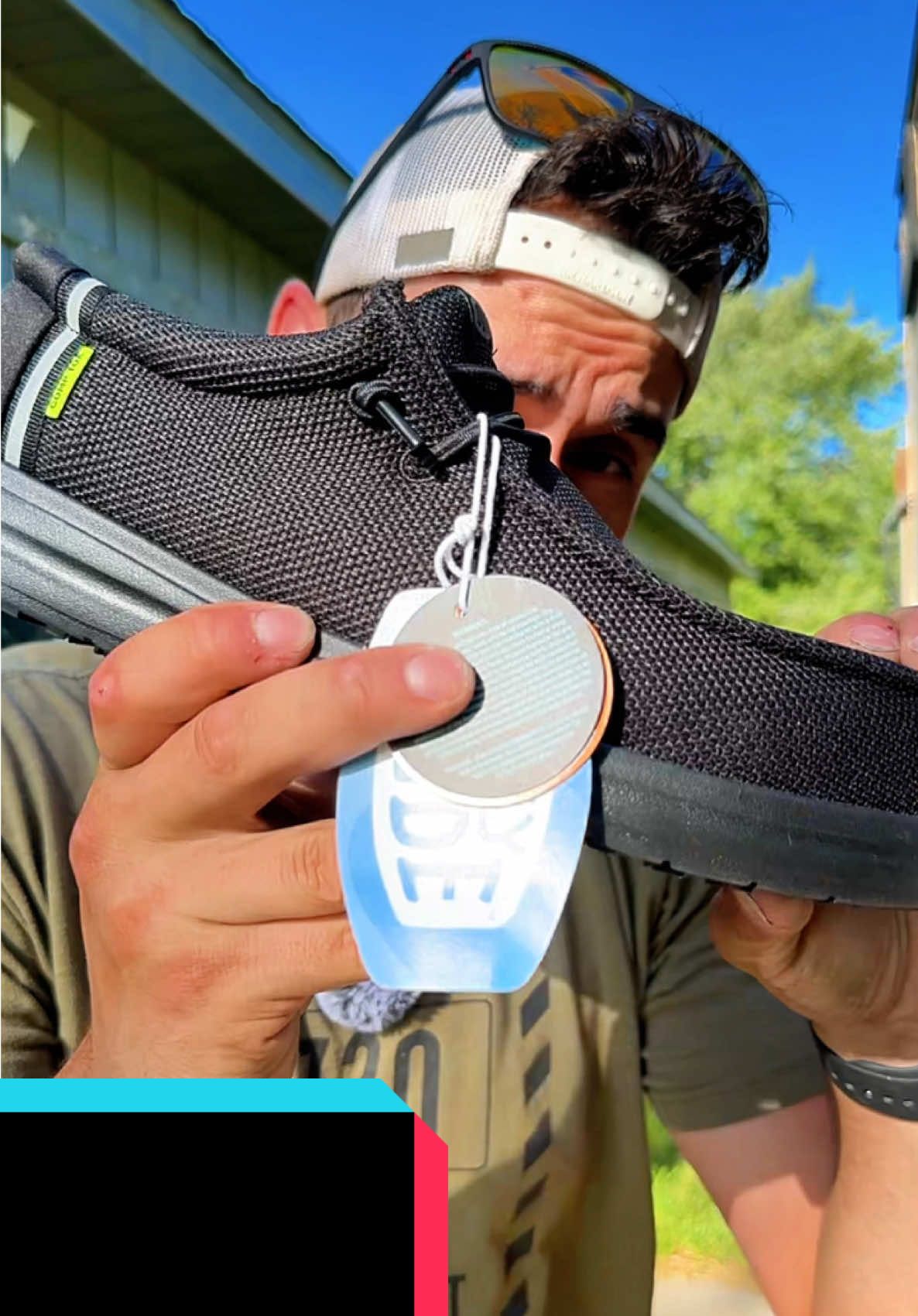 TikTok post by @stayatworkdad91 for HEYDUDE. Caption reads: [...] #OnYourFeetAllDay #dealsforyoudays....