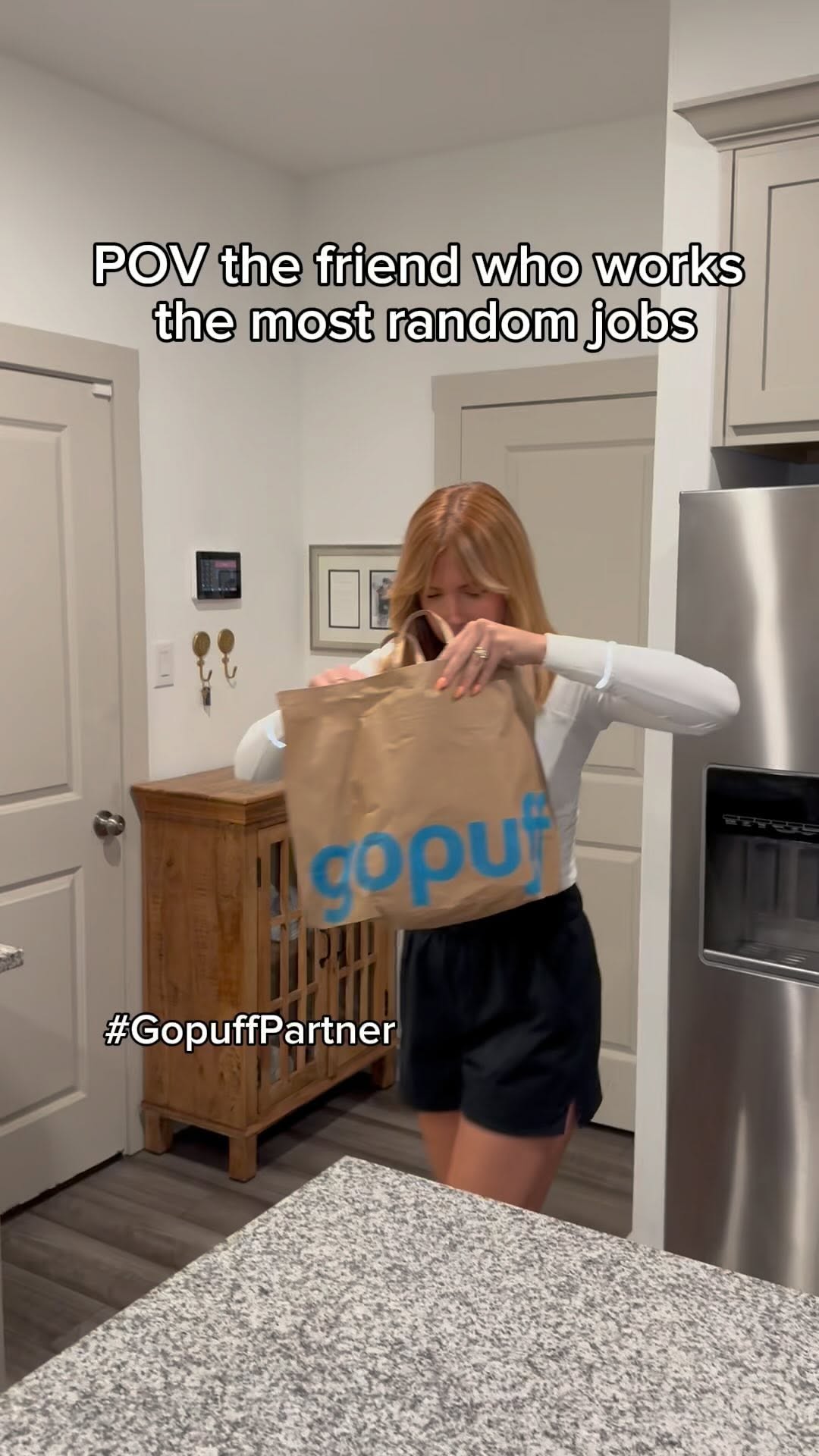 Instagram post by @madison_humphrey for Gopuff. Caption reads: Whether you have a friend, or you are the friend....