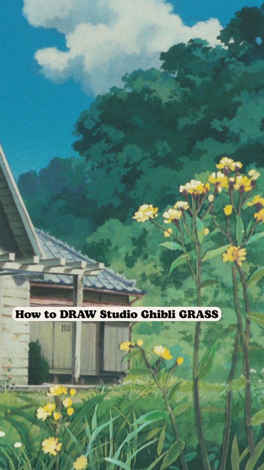 Instagram post by @lplucas for Clip Studio Paint. Caption reads: Drawing grass with @lplucas, studio Ghibli style.....