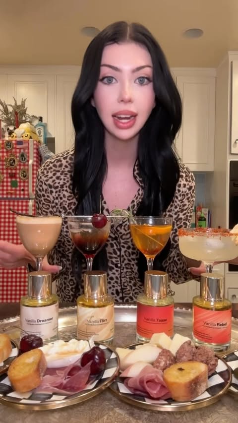 Instagram post by @savourygirll for Dossier. Caption reads: Pairing my scent with my snack 🤭🍸....