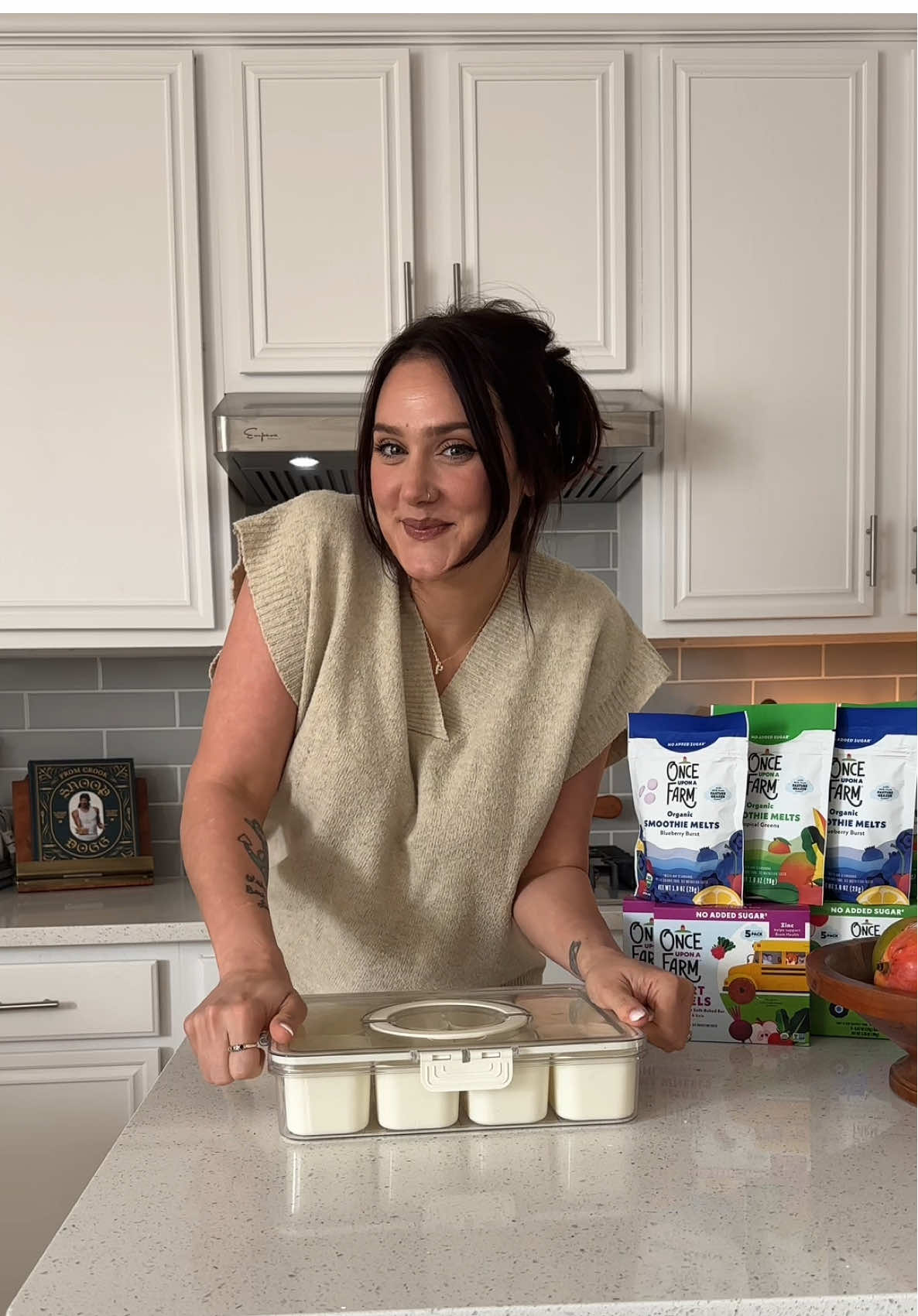 TikTok post by @positively_paige for Once Upon a Farm. Caption reads: Snackle box + Once Upon A Farm for the win!! 😱😍....