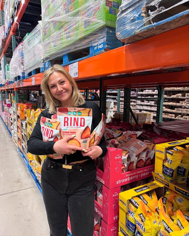 Instagram post by @lickworthy for RIND Snacks. Caption reads: The @rindsnacks Straw-Peary blend is one of....