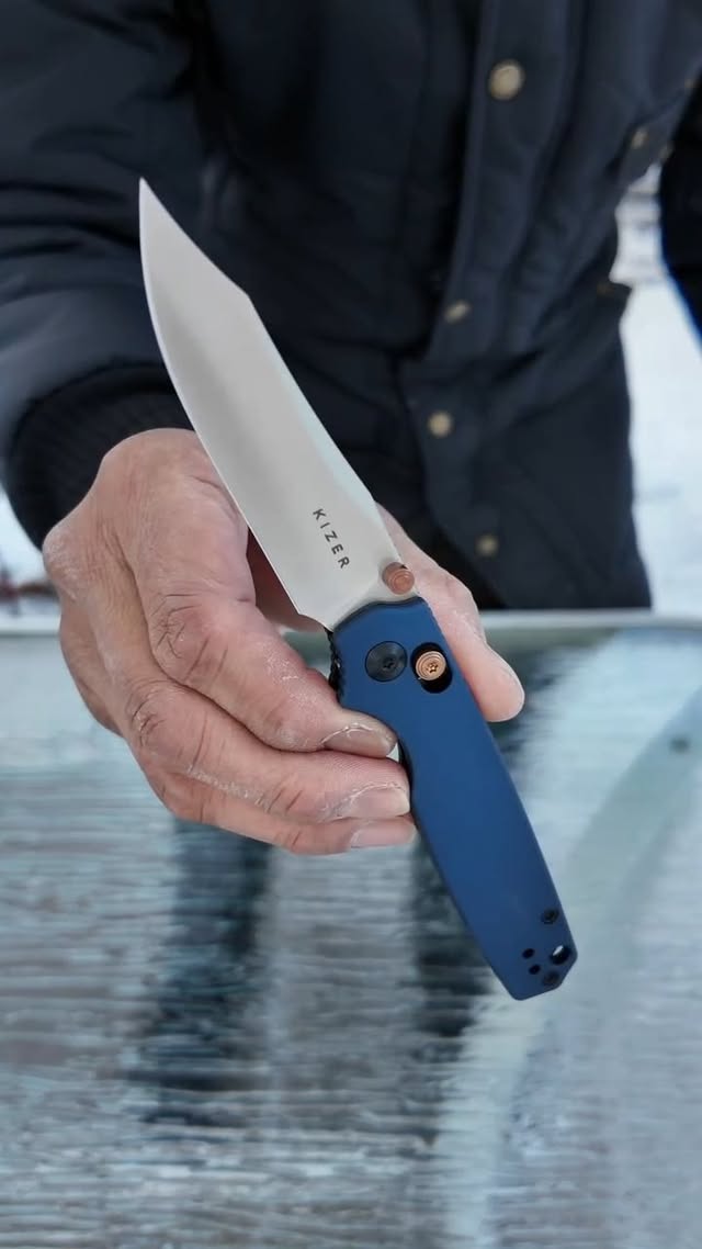 Instagram post by @everydaycitycarry for Kizer Knives. Caption reads: BLESSED WITH THE NEW LINEUP AND SNOW!!! This is a....