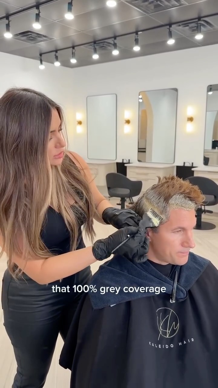 Instagram post by @hairbrained_official for Schwarzkopf Professional. Caption reads: Royal + Vibrance 
Slaying the gray with @lizhaven....