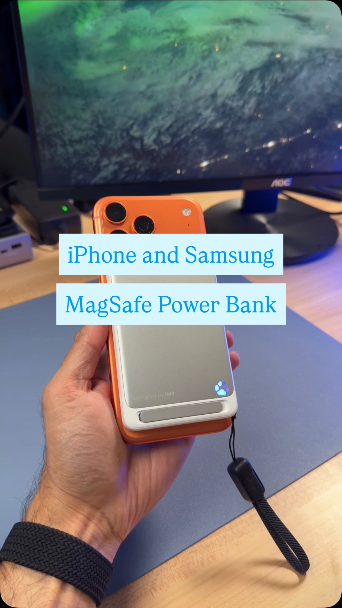 Instagram post by @simplysalfinds for INIU Shop. Caption reads: Strong hold, fast charge, and it works with iPhone....