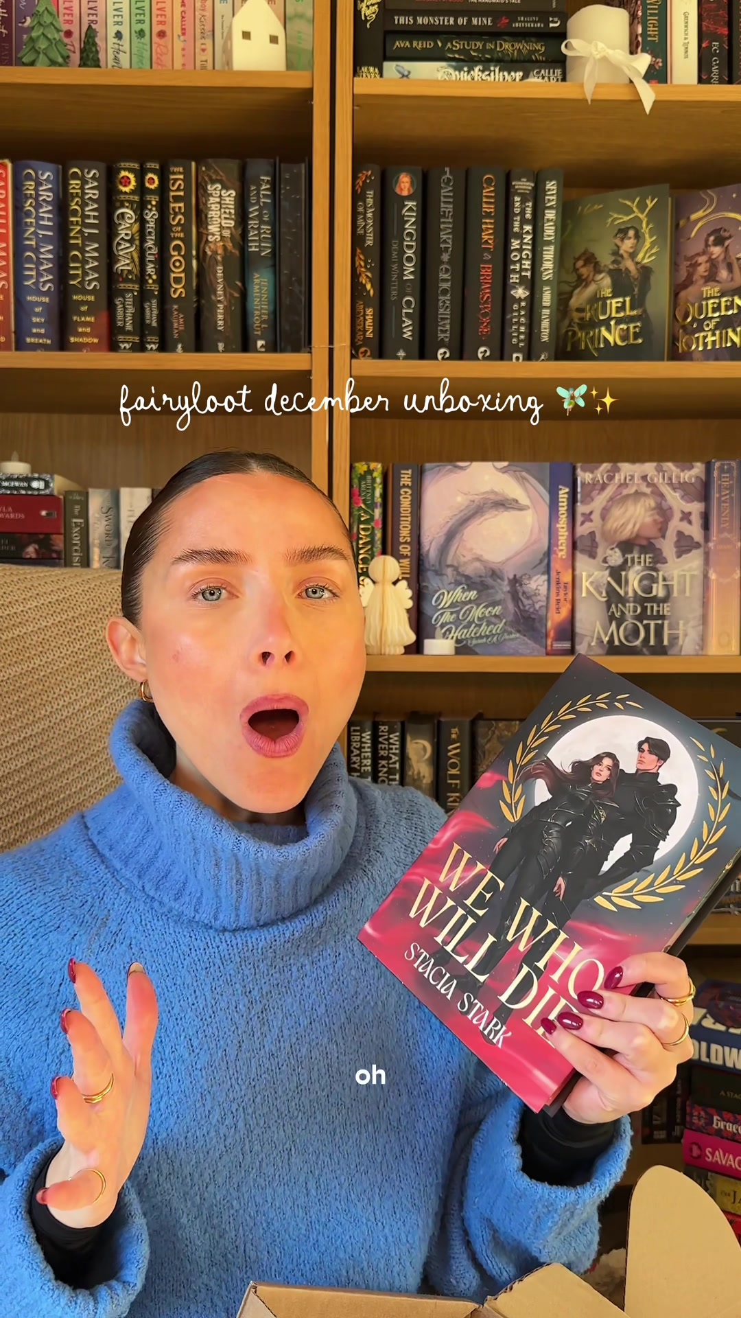 TikTok post by @luceaslibrary for FairyLoot. Caption reads: unboxing my december @FairyLoot let’s find out....