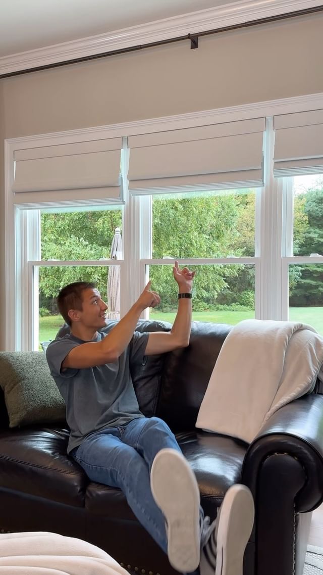 Instagram post by @randomdiyguy for Yoolax Smart Blinds. Caption reads: [...] these motorized Roman shades from....