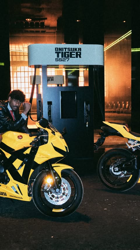Instagram post by @ryan_jerome for Onitsuka Tiger. Caption reads: When a whole movie set was created....