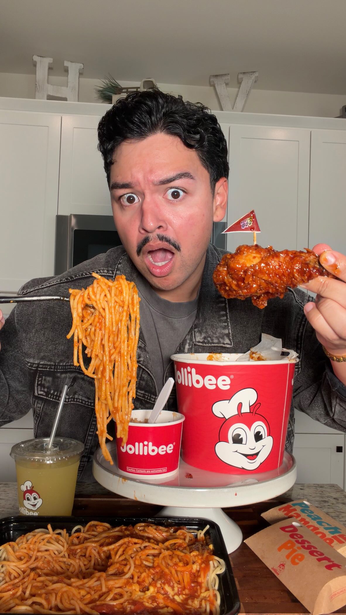 Instagram post by @alantimoteov for Jollibee US. Caption reads: having a 3 course meal at @jollibeeus 🍽️....