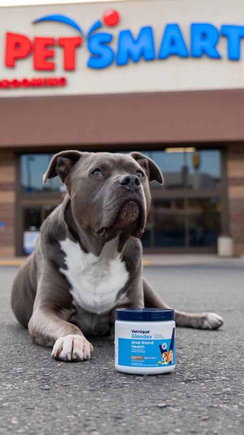 Instagram post by @duke.thebluepit for PetSmart. Caption reads: [...] check out Glandex from @vetnique at....