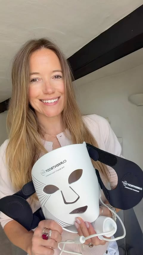 Instagram post by @pollydunseath for CurrentBody. Caption reads: [...] am obsessed with my LED mask and this....