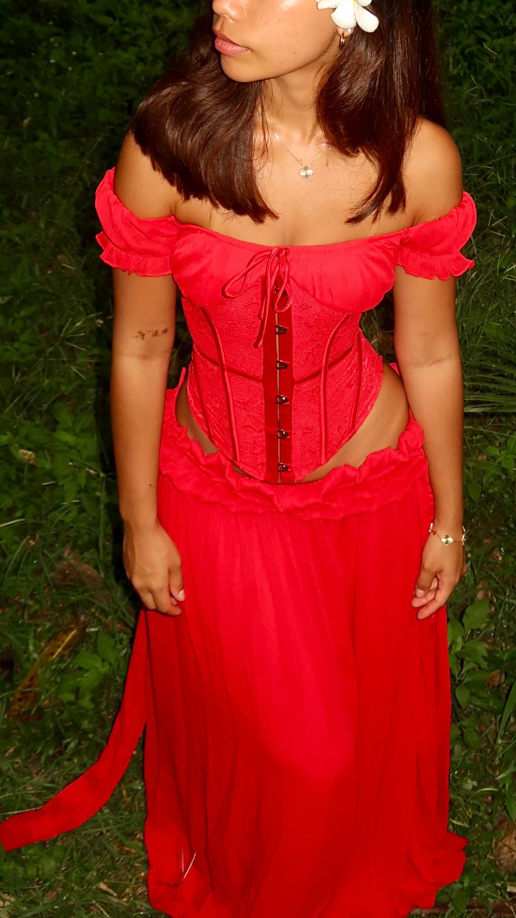 Instagram post by @aimeejaihall for Outcast Clothing. Caption reads: @outcastclothing white or red??!

#dress #dresses....