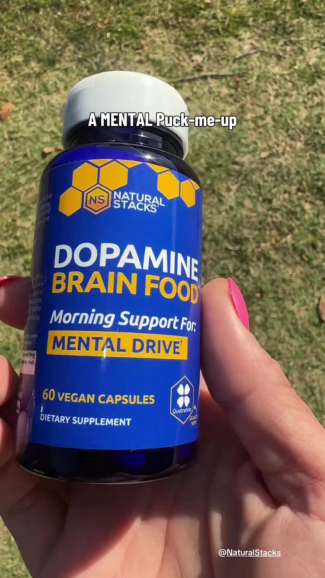 TikTok post by @mrsjacksonreviews2.0 for Natural Stacks. Caption reads: [...] started taking Dopamine Brain Food @Natural....
