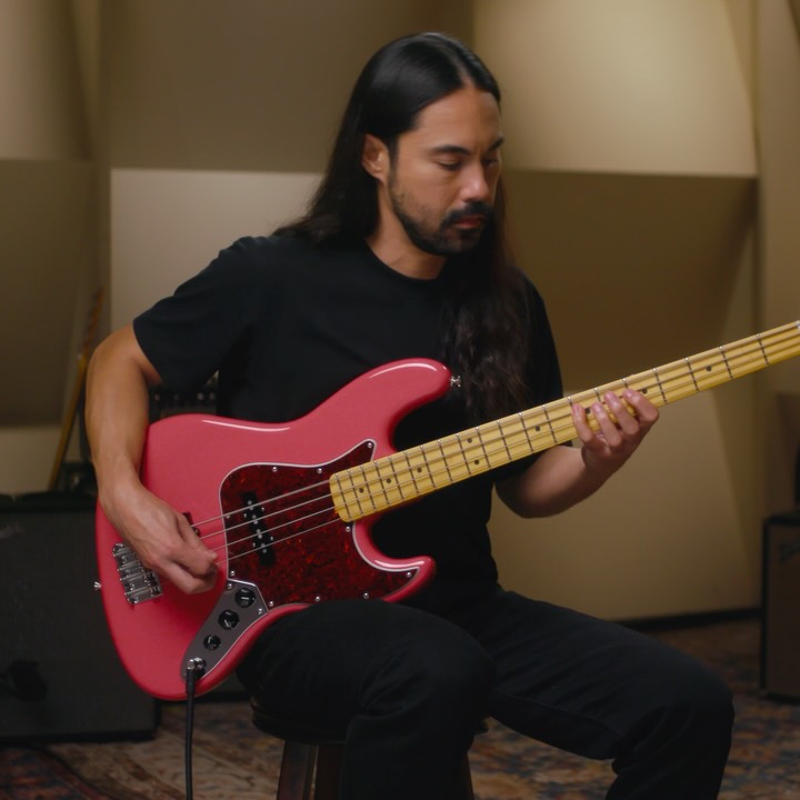 Instagram post by @joshkmoreau for Fender. Caption reads: [...] Bass pickup, modern “C”- shaped neck and....