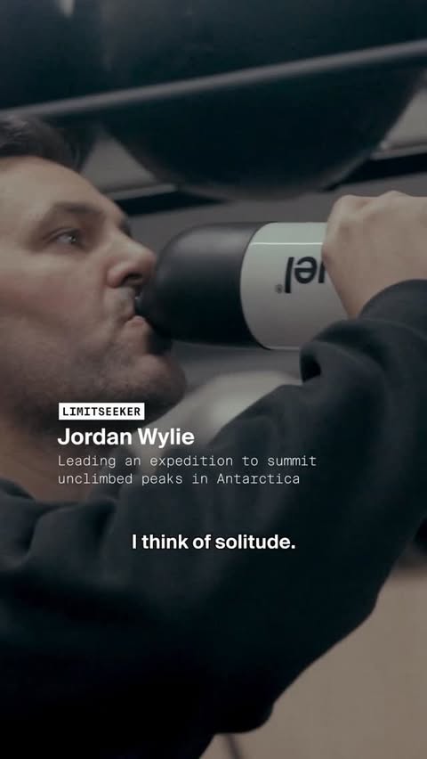 Instagram post by @mrjordanwylie for Huel. Caption reads: Minus temperatures. Endless white. No margin for....