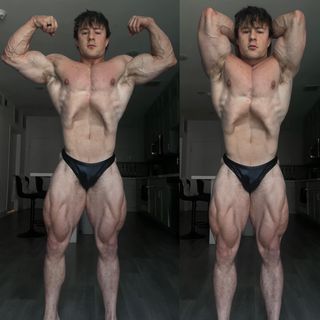 Instagram post by @biigdaws for ENHANCED Labs. Caption reads: 7 years in the gym vs 1st year of gym➡️ It takes....