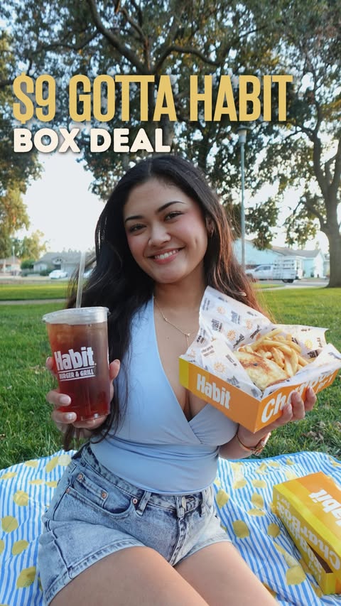 Instagram post by @thegerlynguides for The Habit Burger Grill. Caption reads: #HabitPartner affordable picnic date for under $20....
