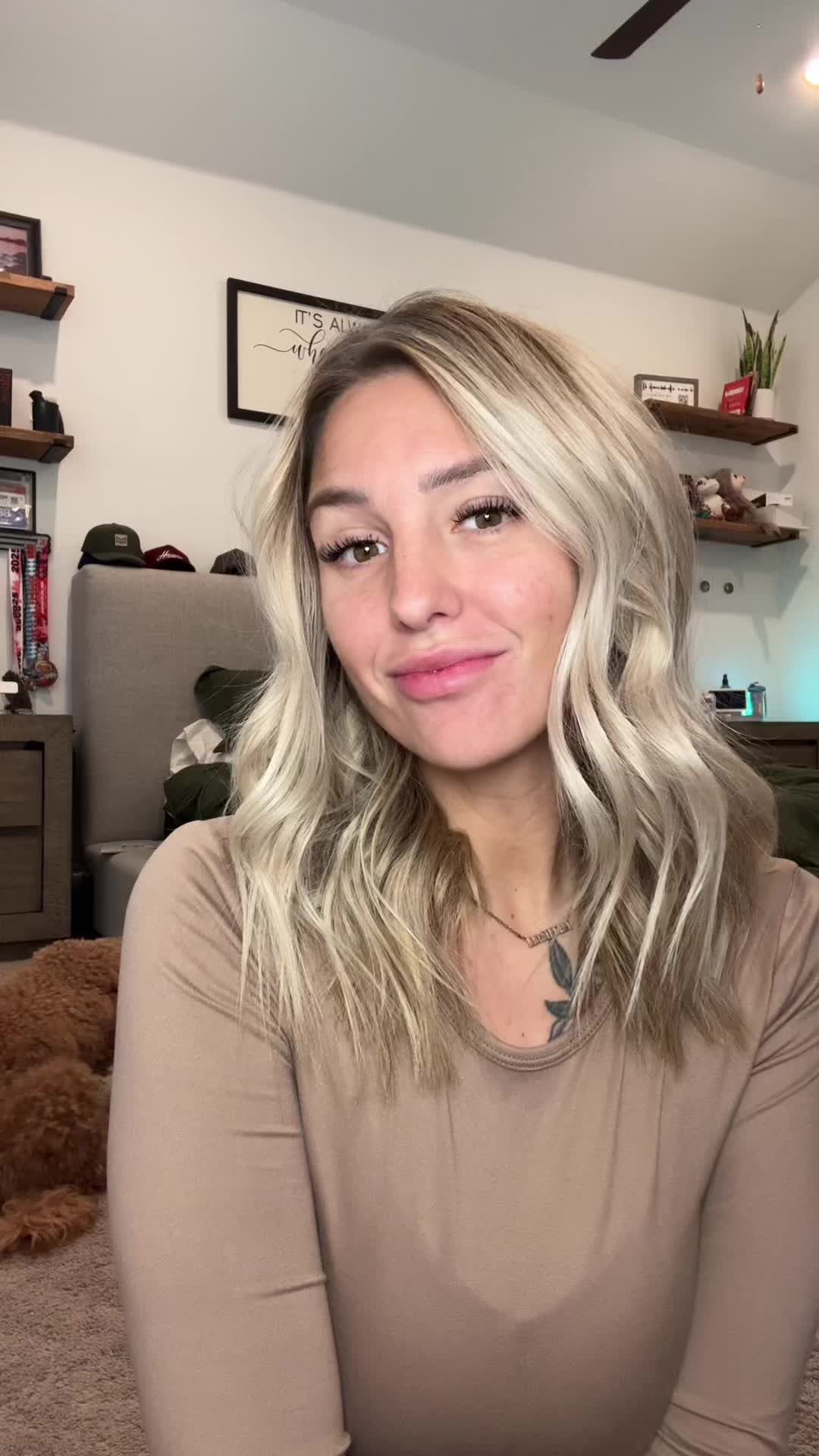 TikTok post by @taylorcox585 for L'ange Hair. Caption reads: Easiest way to curl your hair. ✨💗🫶🏽 @langehair....