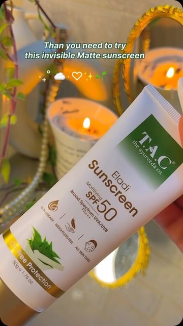 Instagram post by @glitzyglam_by_tuba for The Ayurveda Co.. Caption reads: Invisible Matte Sunscreen that you must....