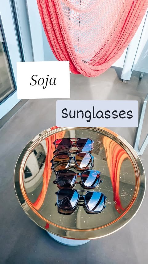 Instagram post by @sarahshawyall for SOJOS EYEWEAR. Caption reads: Vacation outfits aren’t complete without the right....