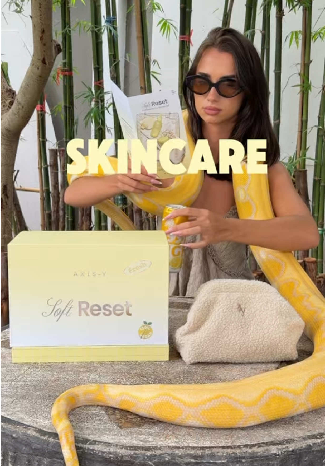 TikTok post by @meli_jane_ for Axis-y. Caption reads: Skincare with my special guest 💛 AXIS-Y Soft....