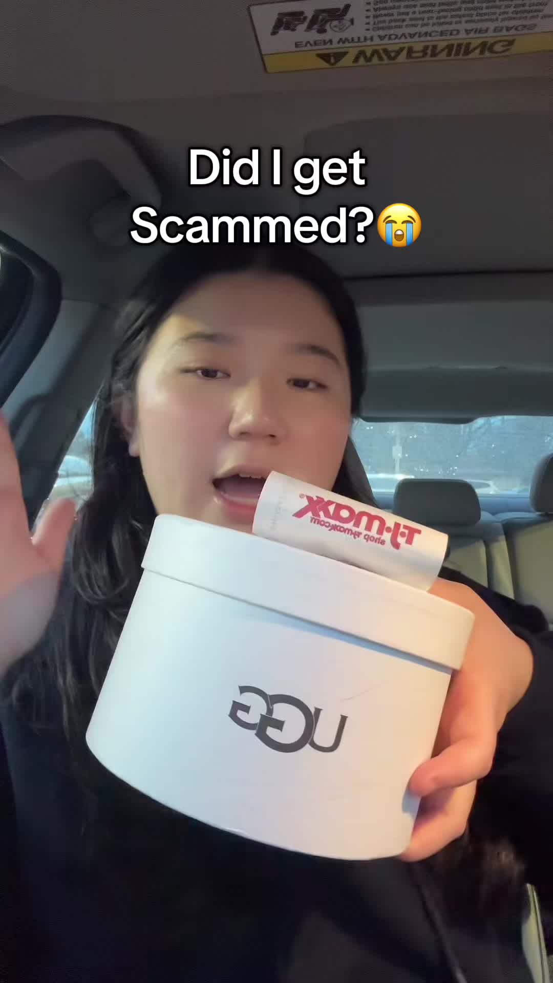 TikTok post by @loverlucylol for TJ Maxx. Caption reads: [...] a good deal🤣😭 $40 UGG earmuffs from TJ....