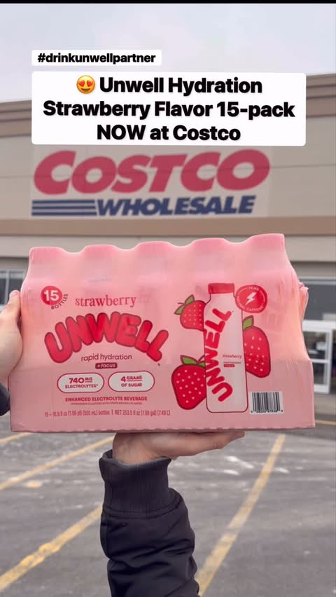 Instagram post by @costcobuys for Unwell Hydration. Caption reads: 🚨 @drinkunwell Unwell Hydration Strawberry Flavor....