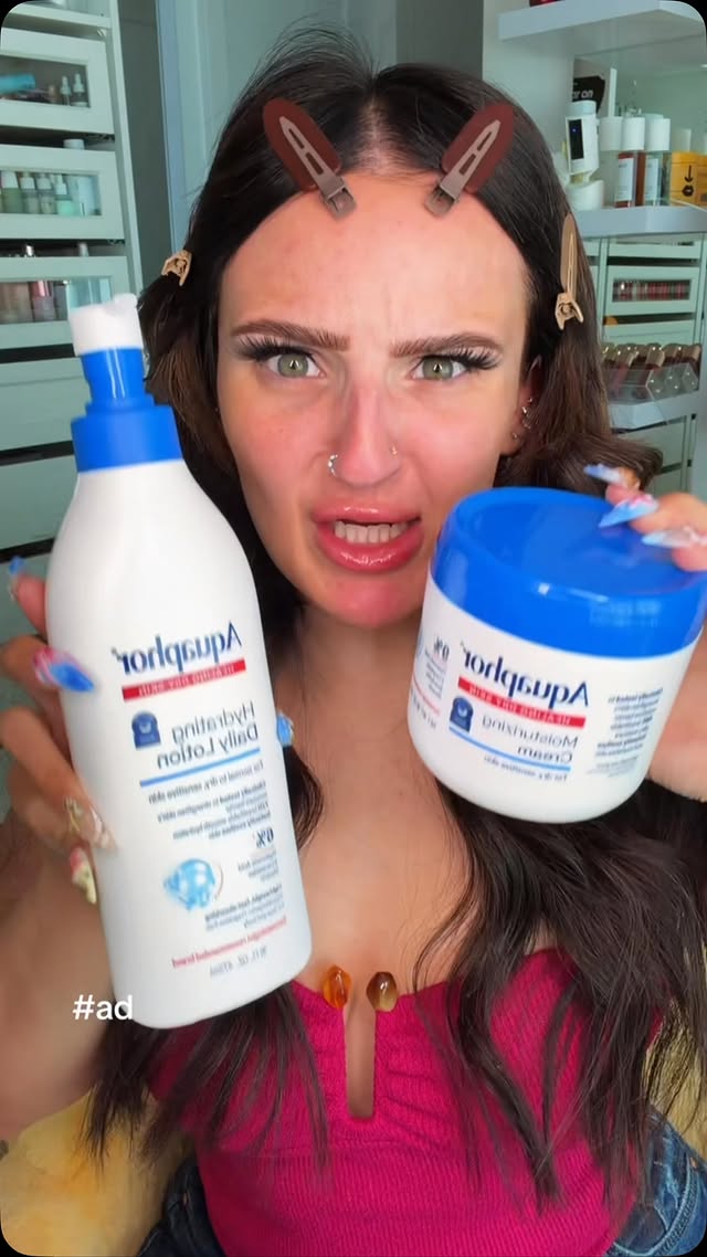 Instagram post by @mikaylajmakeup for Aquaphor US. Caption reads: #ad @aquaphor just DROPPED their first ever lotion....