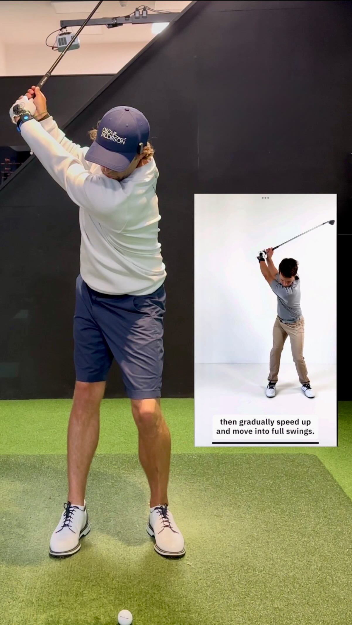 Instagram post by @lagolf.channel for HackMotion. Caption reads: Working on the Faldo Drill with the @hackmotion....