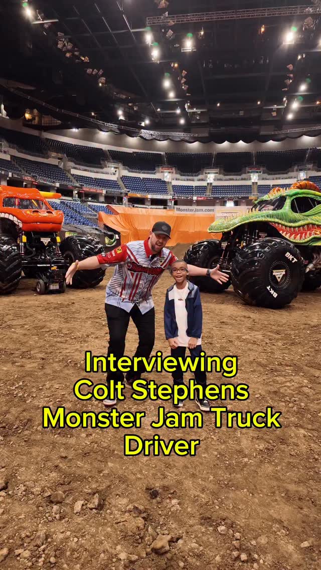 Instagram post by @julianracingpr for Monster Jam. Caption reads: Entrevista a @coltstephens145 🔥🔥 Thanks for the....