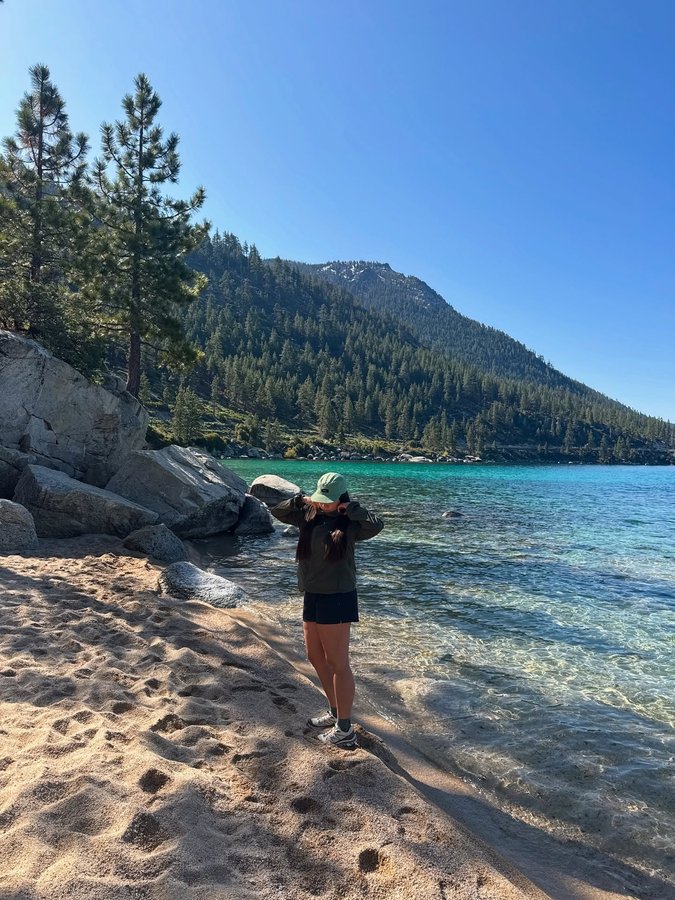 Instagram post by @sydneysky_ for Finisterre. Caption reads: [...] water in tahoe 

trying out the new....