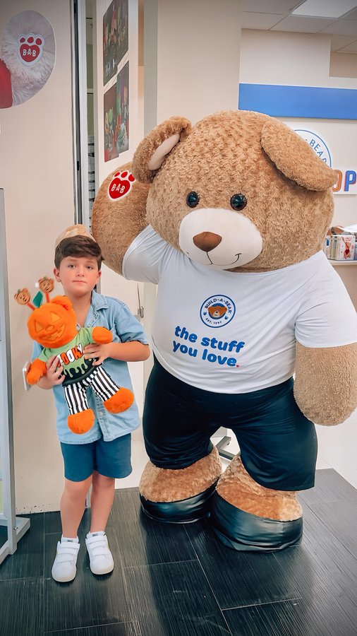 Instagram post by @wearejustthe3ofus for Build-A-Bear. Caption reads: Are you ready for spooky season? 🎃 Build-A-Bear....