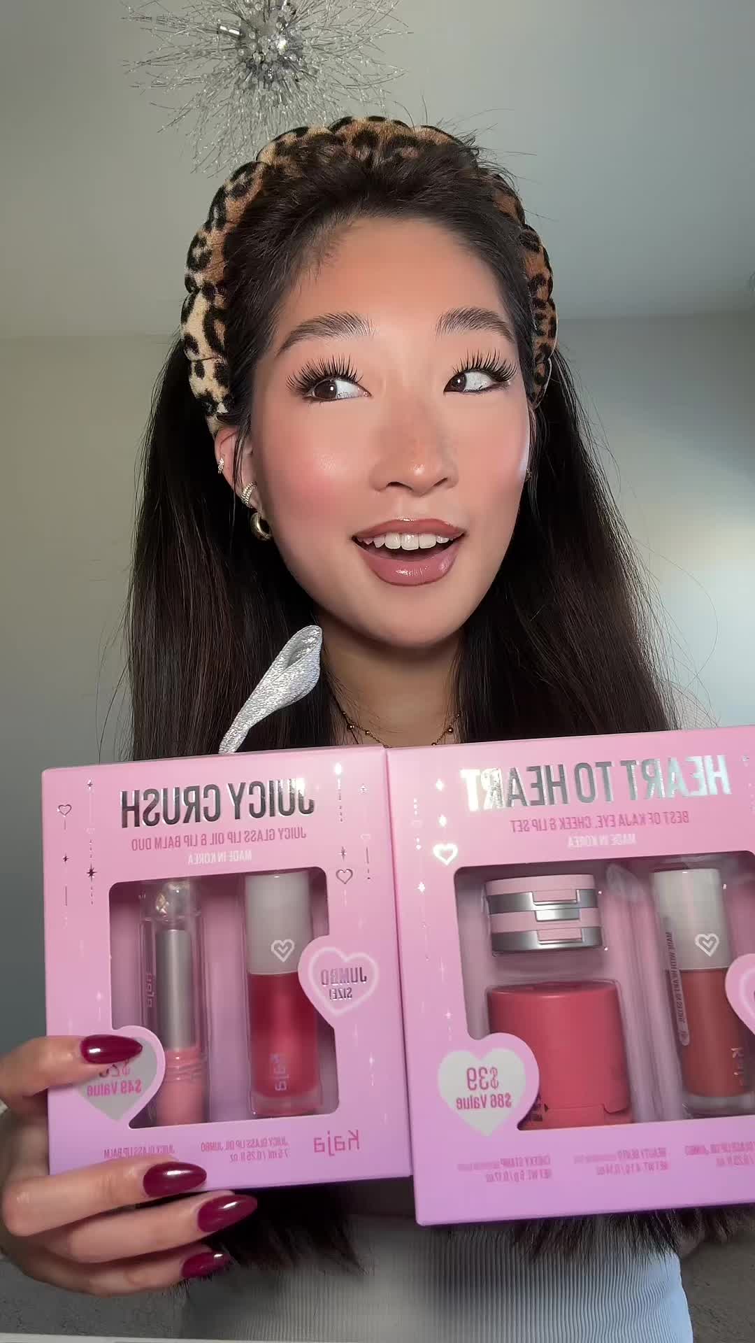 TikTok post by @hannahsophiakim for Kaja Beauty. Caption reads: HAD to share these new holiday sets with you guys....