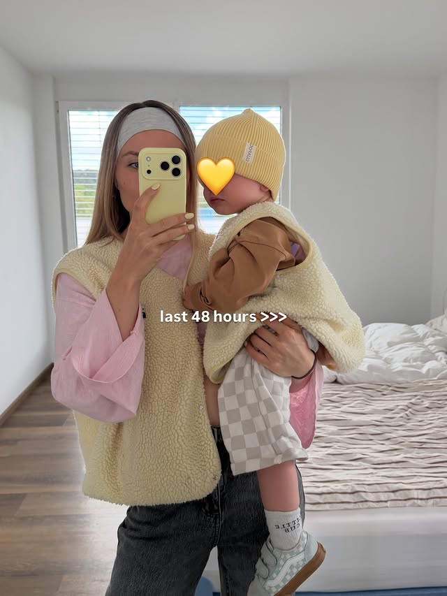 Instagram post by @ameliechristinab for American Vintage. Caption reads: last 48 hours 🤎👶🏼✨ Anzeige #mamasboy #momlife....