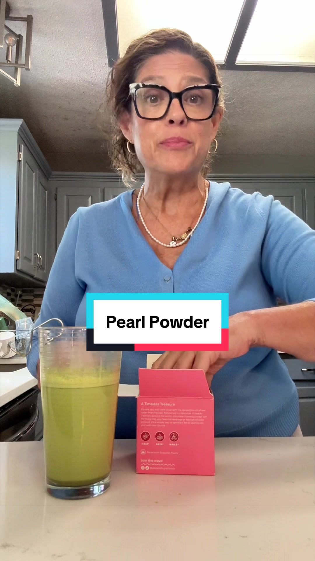 TikTok post by @justmeteresa1 for Akasha Superfoods. Caption reads: @Akasha Superfoods #pearlpowder....