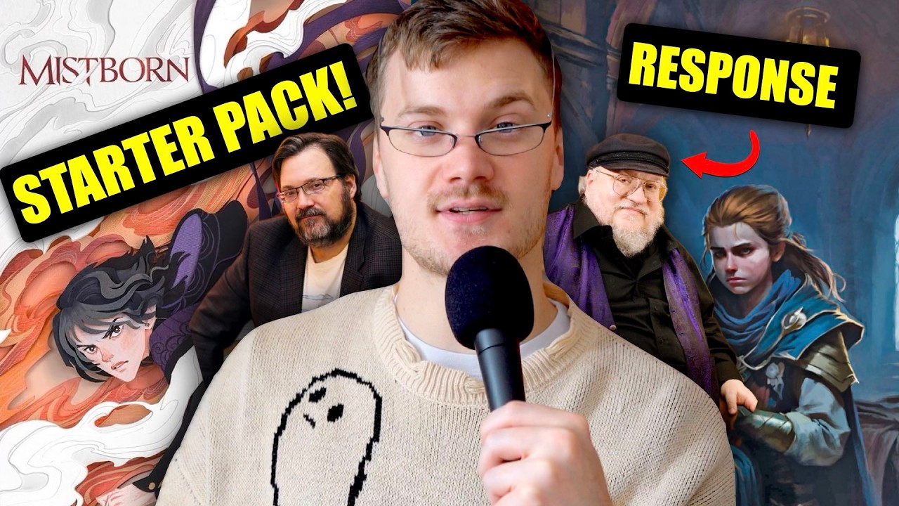 YouTube post by @DanielGreeneReviews for IGN. Caption reads: AI Witch Hunts, New Sanderson Books, & FunkoPops....