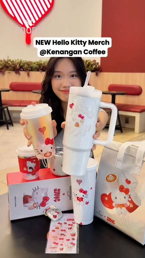 Instagram post by @kenangancoffee.my for KL Foodie. Caption reads: NEW Hello Kitty merch @kenangancoffee.my 🥰....