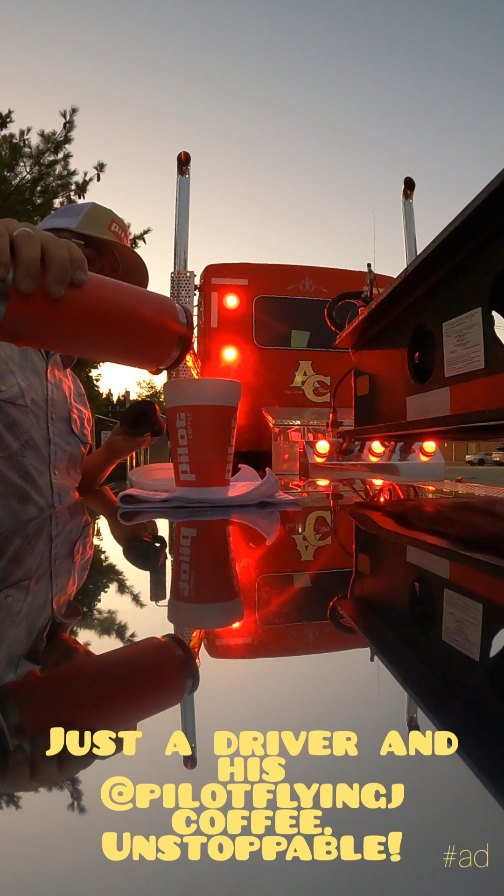 Instagram post by @thebostontrucker for Pilot Flying J. Caption reads: Just a driver and his @PilotFlyingJ coffee…....