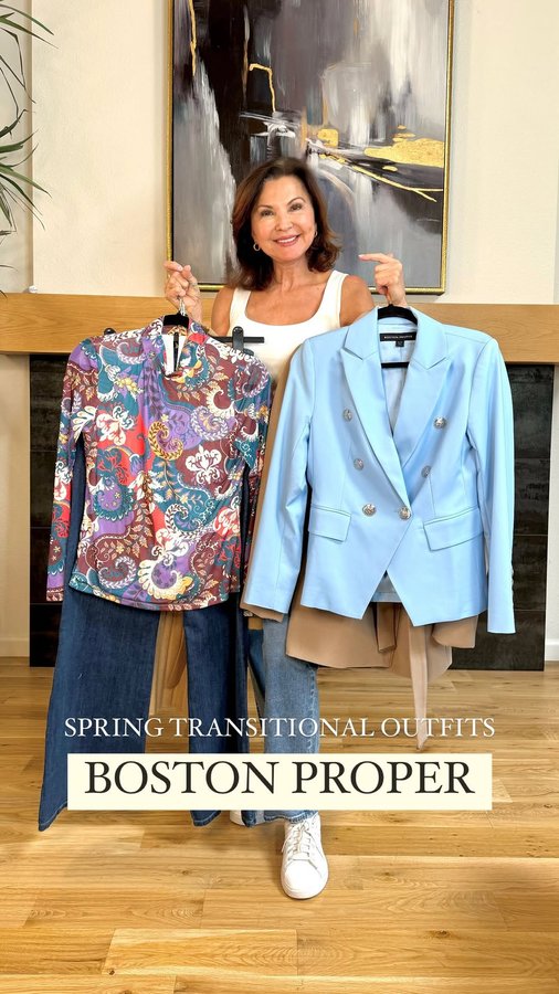 Instagram post by @tornado.mom for Boston Proper. Caption reads: [...] transitional pieces I found from....