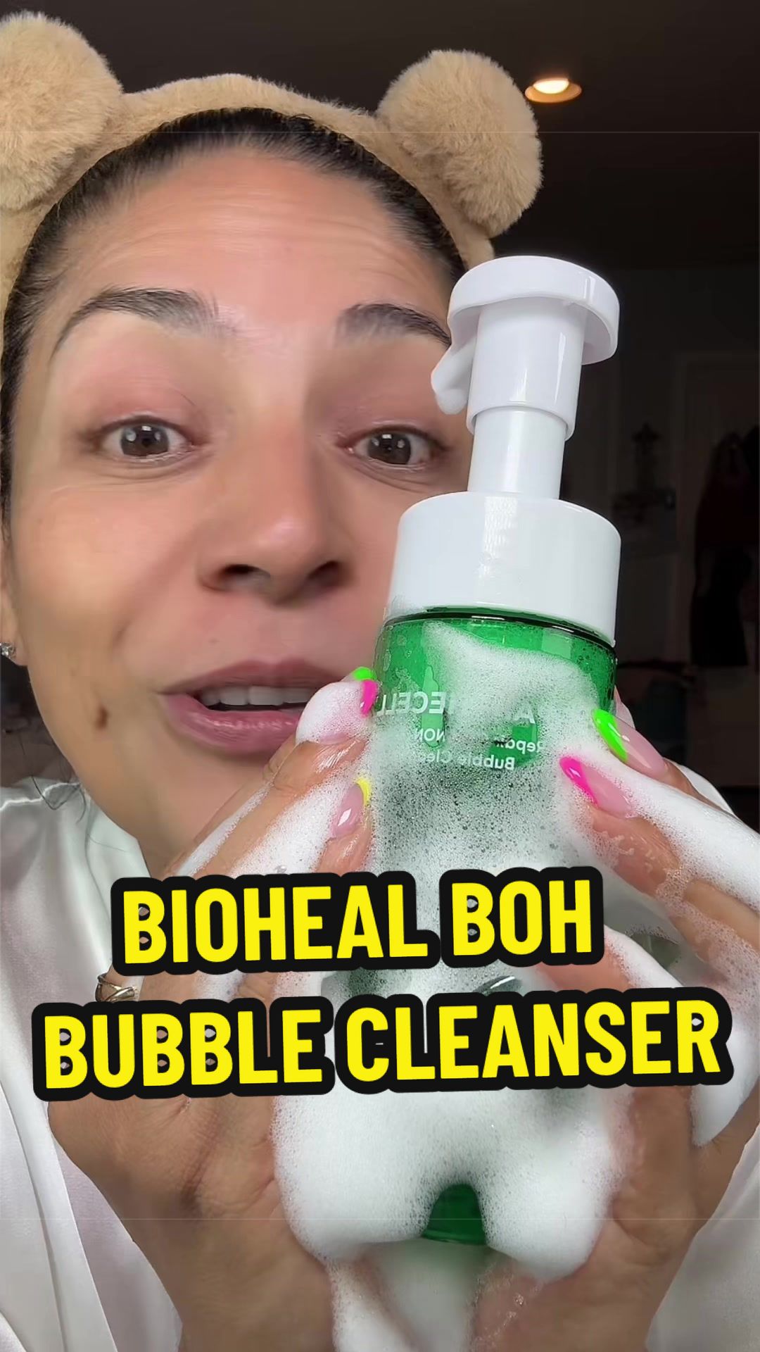 TikTok post by an influencer for BIOHEAL BOH. Caption reads: Panthecell bubble cleanser @BIOHEAL BOH....