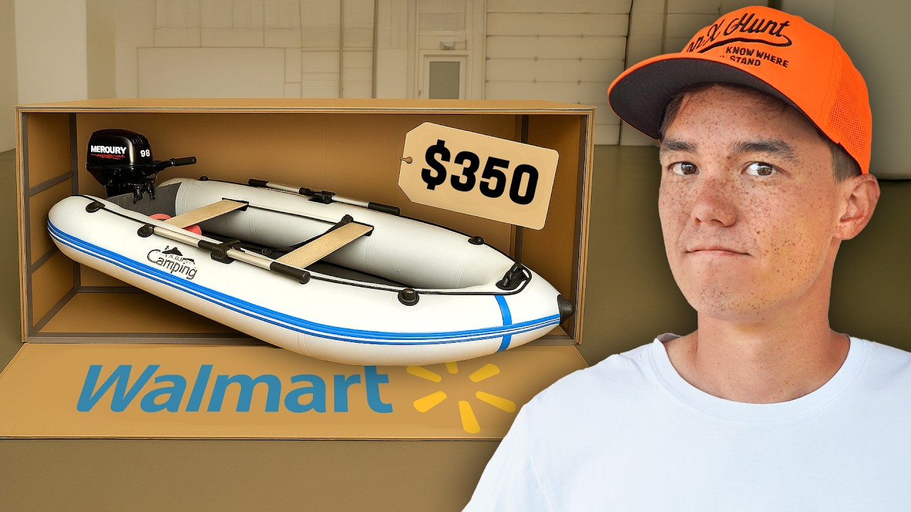 YouTube post by @fvsoutherngirl for Jimmy's Famous Seafood. Caption reads: I bought the CHEAPEST boat from Walmart.