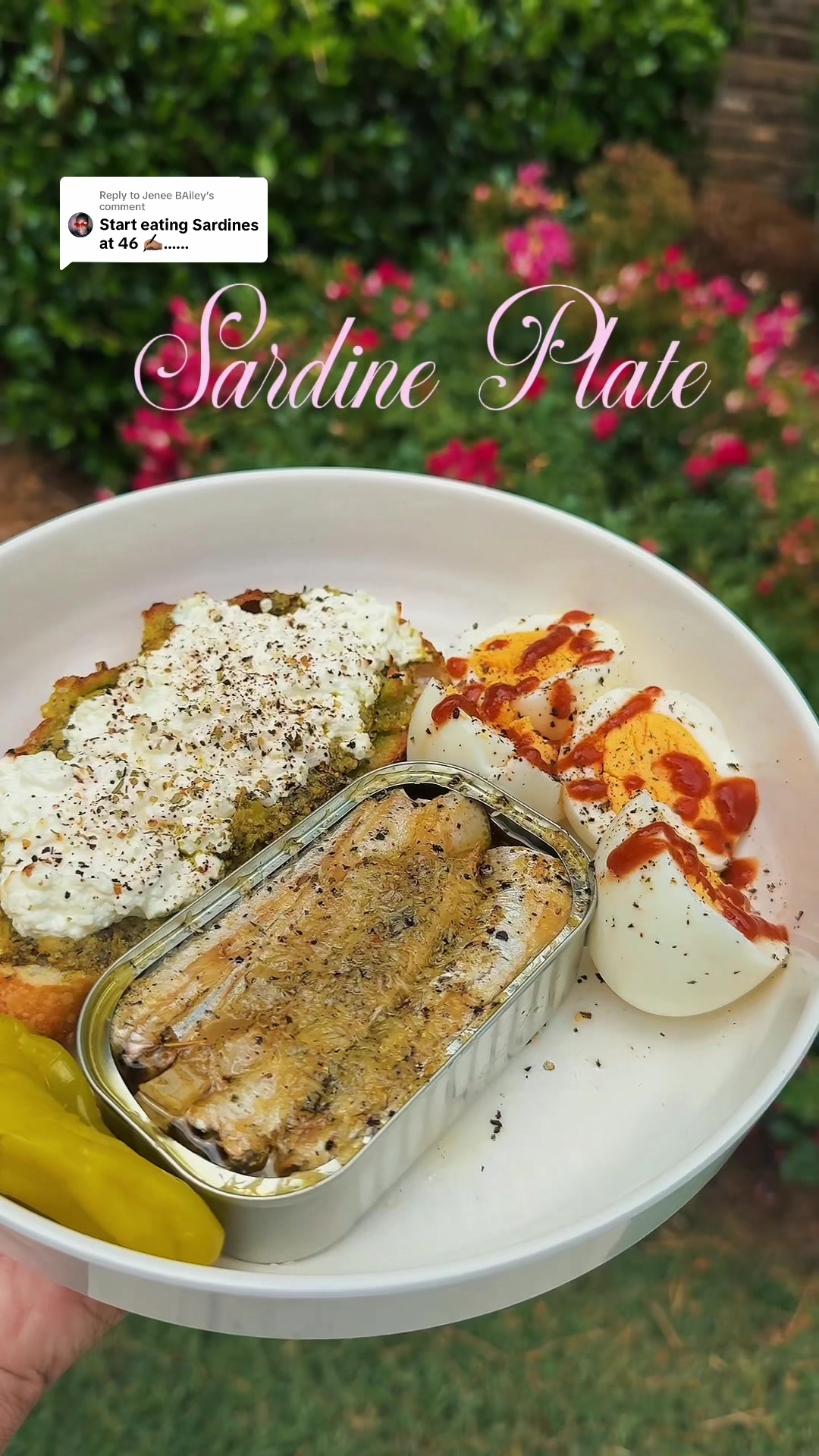TikTok post by @therealjoyymaria for Fishwife. Caption reads: [...] BAiley me & a sardine plate from @Fishwife....