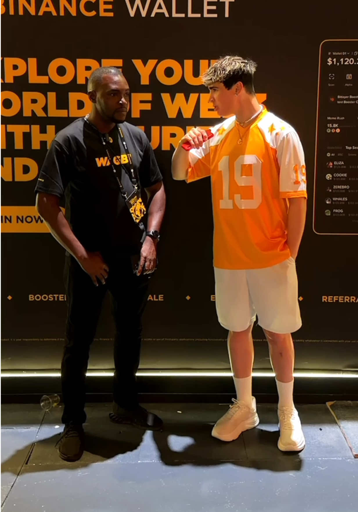 TikTok post by @fonziegomez for Binance. Caption reads: Hottest crypto take right now? 🤝 @Binance....