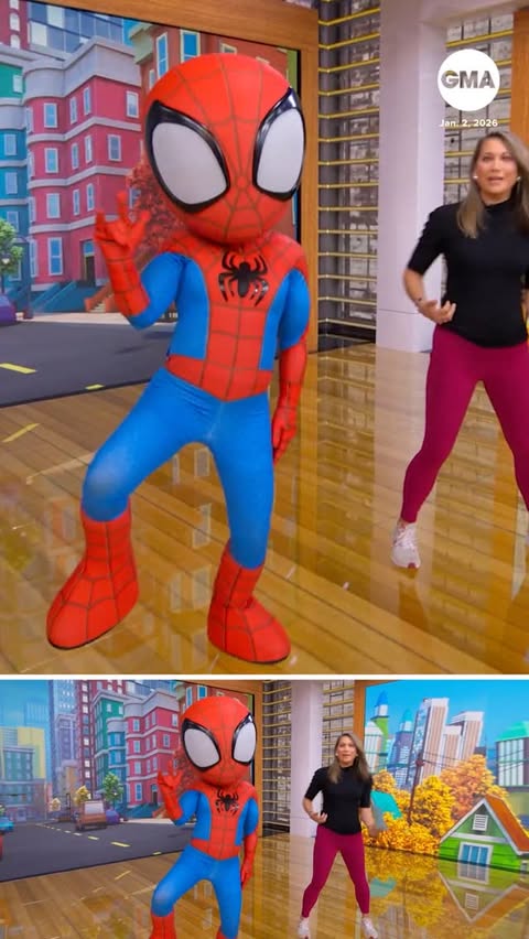 Instagram post by @ginger_zee for Good Morning America. Caption reads: Spidey🕷️ celebrates 100 episodes of “Spidey and....