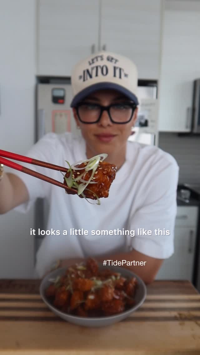 Instagram post by @lamb_chop97 for Tide. Caption reads: #TidePartner sesame chicken 🐓🍊 real life is....