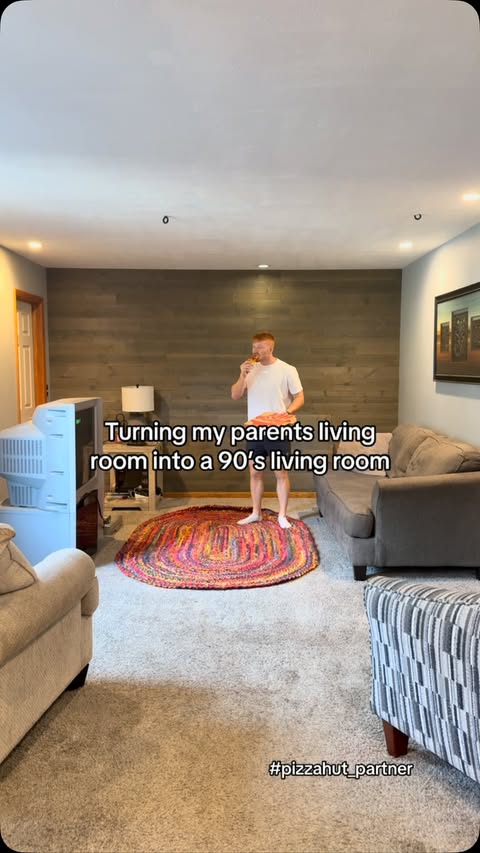 Instagram post by @corbinmillet for Pizza Hut. Caption reads: #PizzaHut_Partner Turned my parents’ living room....