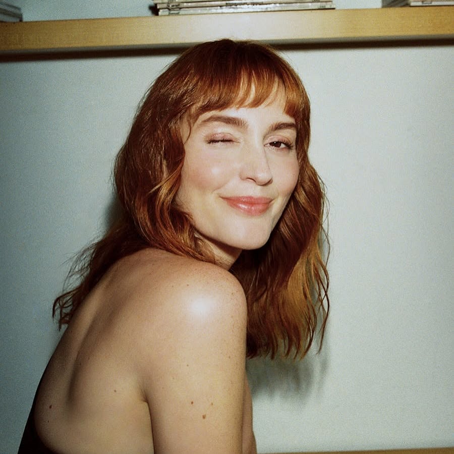 Instagram post by @adambrodyy for Bustle. Caption reads: Leighton Meester for Bustle Magazine May 2025....