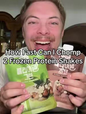 TikTok post by @isaiah.chomps for Fullight_global. Caption reads: How fast can I chomp 2 frozen protein shakes?....