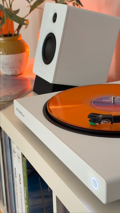Instagram post by @dorianmualem for Victrola. Caption reads: The Victrola Wave turntable and Tempo bookshelf....